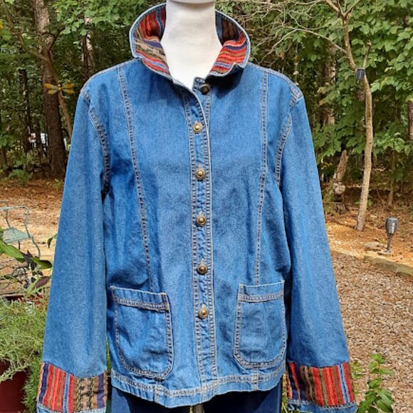 Christina Hope Vintage Aztec Embroidered Detail Denim Barn Coat, 8 - Picture 1 of 8
